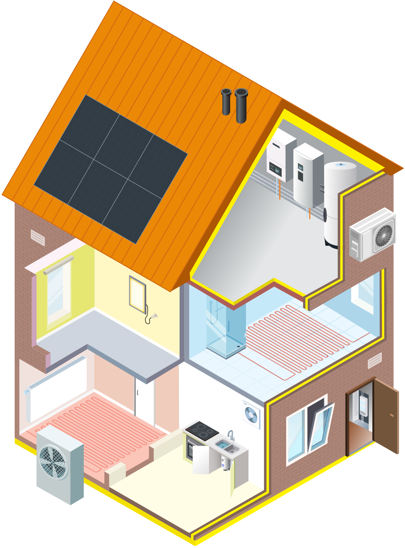 Opengewerkte tekening van een huis